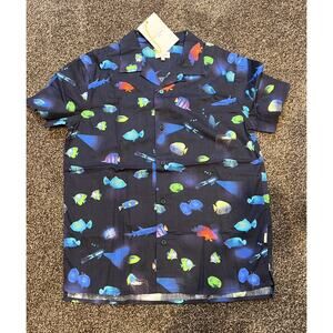Paul Smith Boys Size 12 Year Short Sleeve 100% Cotton Button Up Shirt Fish print